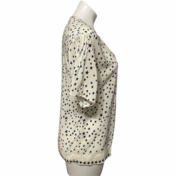 Sandro Size 2 Short Sleeve Scoop Neck Cream and Black Star Celestial Silk Blouse - Picture 4 of 8